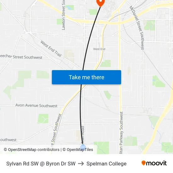 Sylvan Rd SW @ Byron Dr SW to Spelman College map