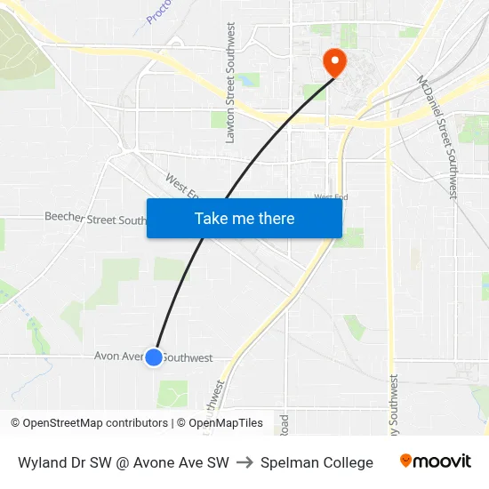 Wyland Dr SW @ Avon Ave SW to Spelman College map