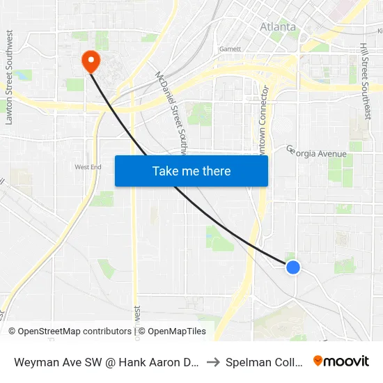 Weyman Ave SW @ Hank Aaron Dr SW to Spelman College map