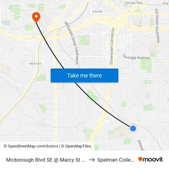 Mcdonough Blvd SE @ Marcy St SE to Spelman College map
