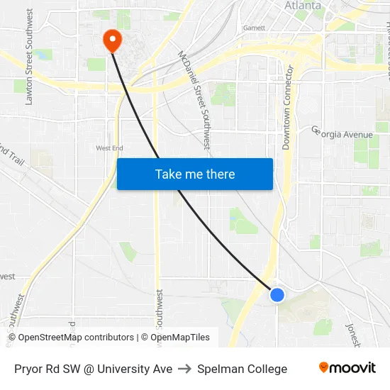 Pryor Rd SW @ University Ave to Spelman College map