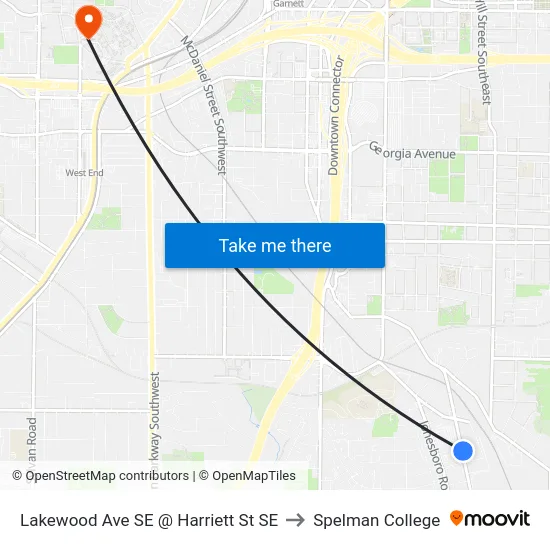 Lakewood Ave SE @ Harriett St SE to Spelman College map