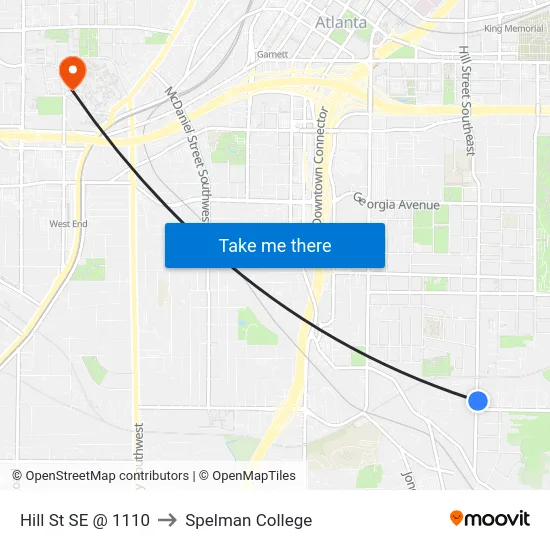 Hill St SE @ 1110 to Spelman College map