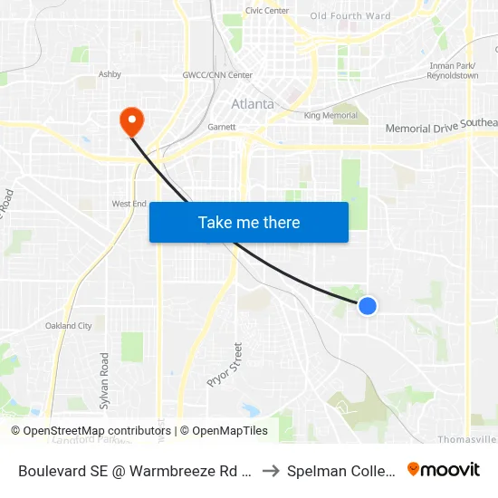 Boulevard SE @ Warmbreeze Rd SE to Spelman College map