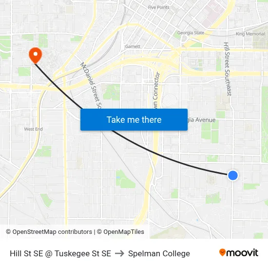 Hill St SE @ Tuskegee St SE to Spelman College map