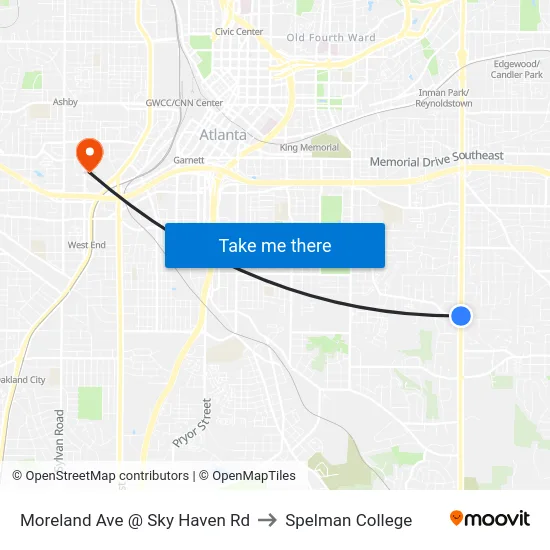 Moreland Ave @ Sky Haven Rd to Spelman College map