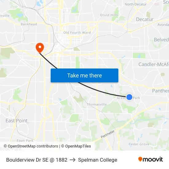 Boulderview Dr SE @ 1882 to Spelman College map