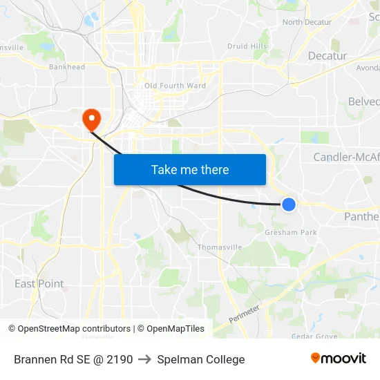 Brannen Rd SE @ 2190 to Spelman College map