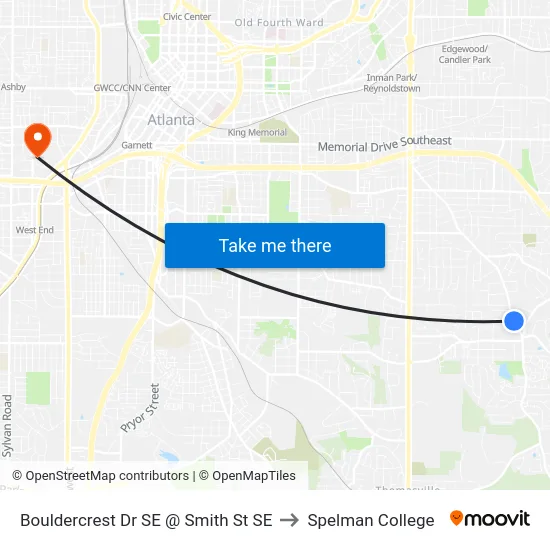 Bouldercrest Dr SE @ Smith St SE to Spelman College map