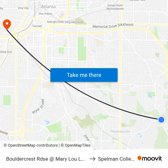 Bouldercrest Rdse @ Mary Lou Ln SE to Spelman College map