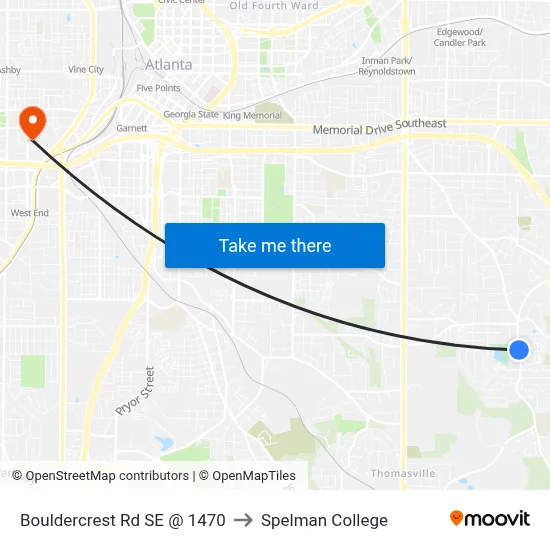 Bouldercrest Rd SE @ 1470 to Spelman College map