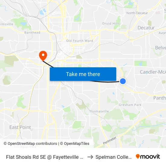 Flat Shoals Rd SE @ Fayetteville Rd to Spelman College map