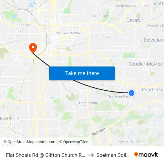 Flat Shoals Rd @ Clifton Church Rd SE to Spelman College map