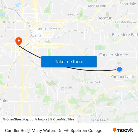 Candler Rd @ Misty Waters Dr to Spelman College map