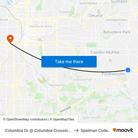 Columbia Dr @ Columbia Crossing Dr to Spelman College map