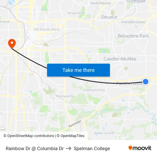 Rainbow Dr @ Columbia Dr to Spelman College map