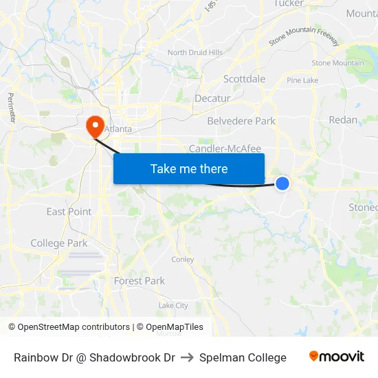 Rainbow Dr @ Shadowbrook Dr to Spelman College map