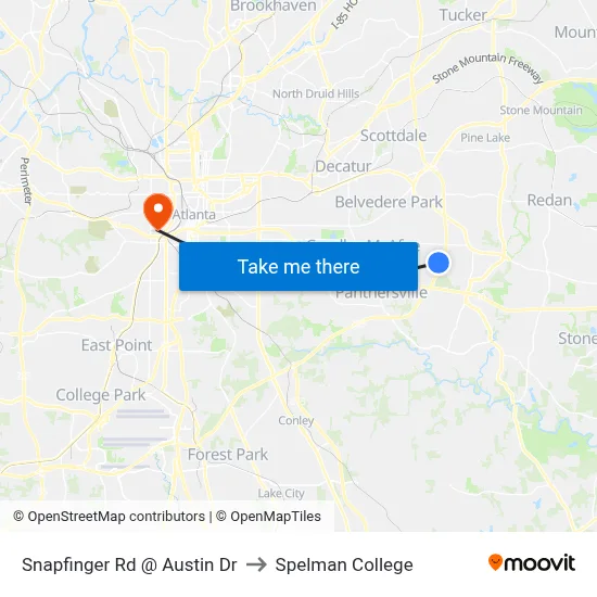 Snapfinger Rd @ Austin Dr to Spelman College map