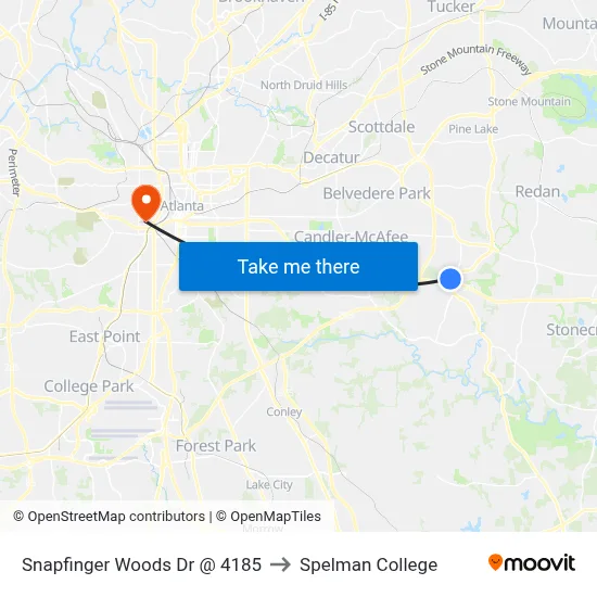 Snapfinger Woods Dr @ 4185 to Spelman College map