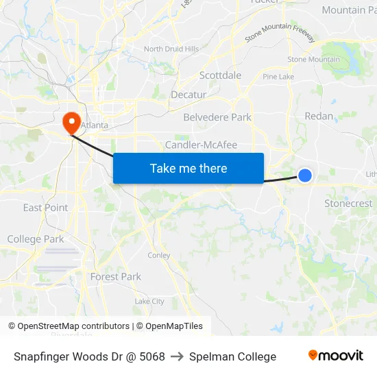 Snapfinger Woods Dr @ 5068 to Spelman College map