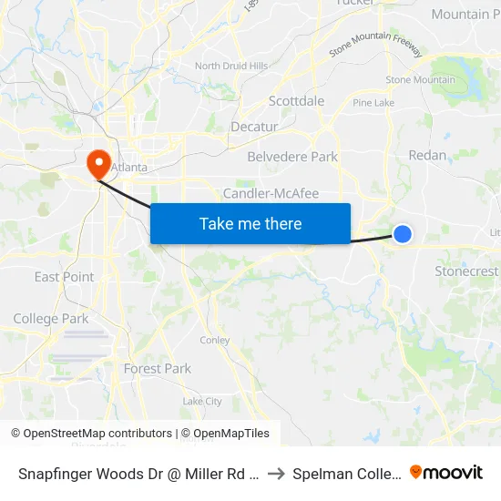 Snapfinger Woods Dr @ Miller Rd (W) to Spelman College map