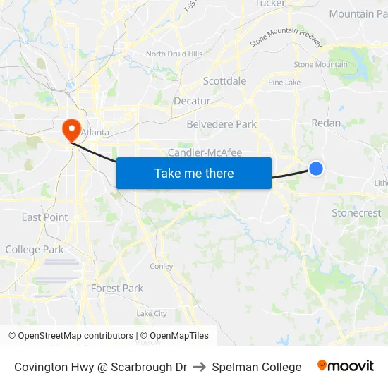 Covington Hwy @ Scarbrough Dr to Spelman College map