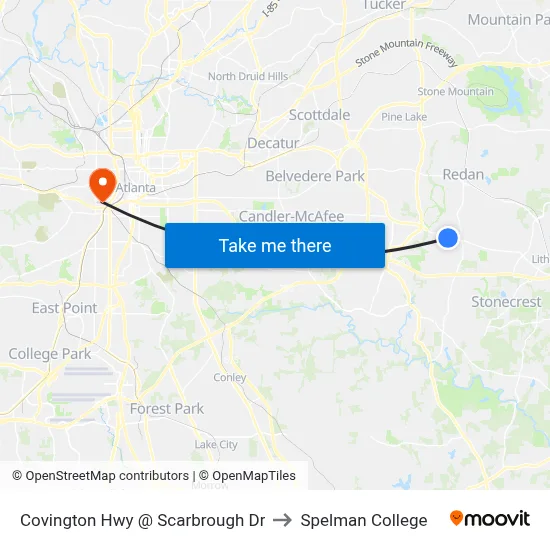 Covington Hwy @ Scarbrough Dr to Spelman College map