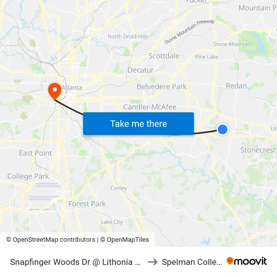 Snapfinger Woods Dr @ Lithonia Way to Spelman College map