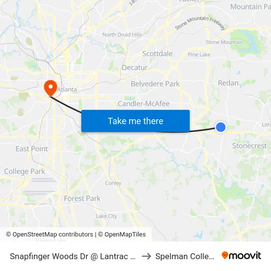 Snapfinger Woods Dr @ Lantrac Ct to Spelman College map