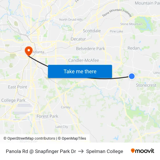 Panola Rd @ Snapfinger Park Dr to Spelman College map
