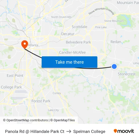 Panola Rd @ Hillandale Park Ct to Spelman College map