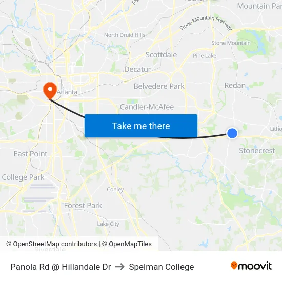 Panola Rd @ Hillandale Dr to Spelman College map