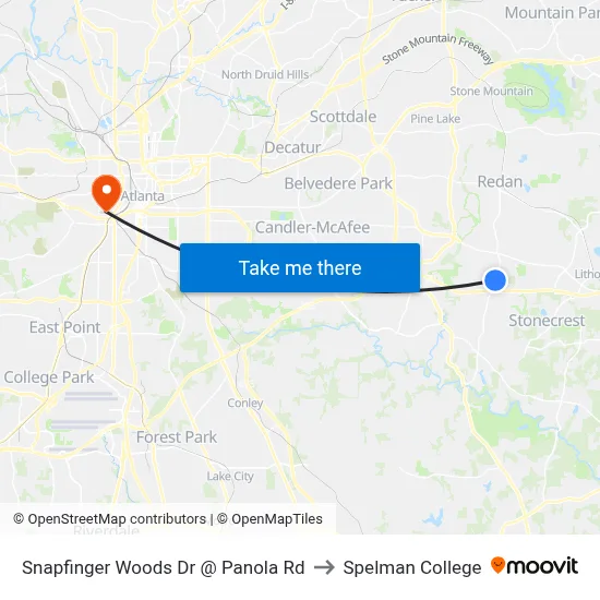 Snapfinger Woods Dr @ Panola Rd to Spelman College map