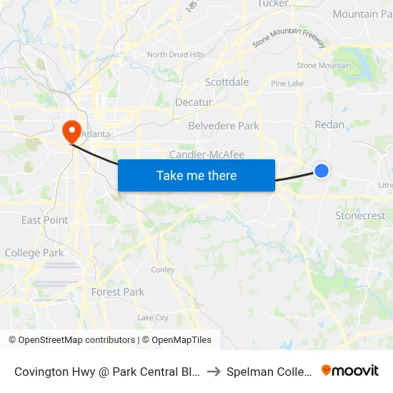 Covington Hwy @ Park Central Blvd to Spelman College map