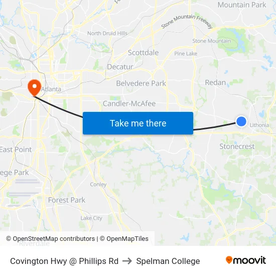 Covington Hwy @ Phillips Rd to Spelman College map