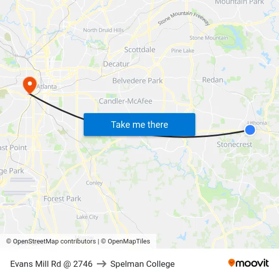 Evans Mill Rd @ 2746 to Spelman College map