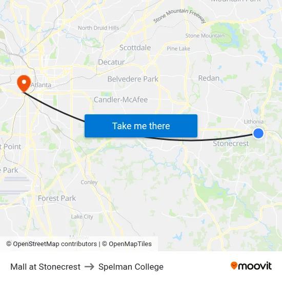 Mall at Stonecrest to Spelman College map