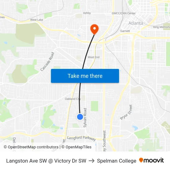Langston Ave SW @ Victory Dr SW to Spelman College map