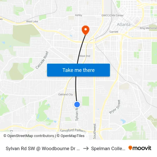 Sylvan Rd SW @ Woodbourne Dr SW to Spelman College map