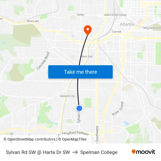 Sylvan Rd SW @ Harte Dr SW to Spelman College map