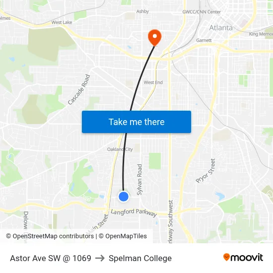 Astor Ave SW @ 1069 to Spelman College map