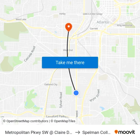 Metropolitan Pkwy SW @ Claire Dr SW to Spelman College map