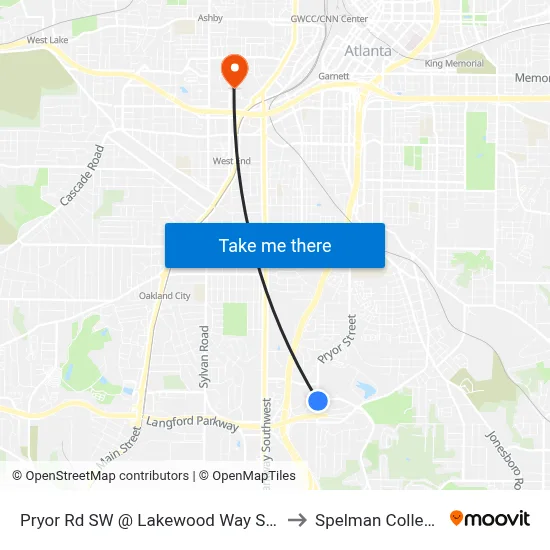 Pryor Rd SW @ Lakewood Way SW to Spelman College map