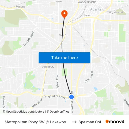 Metropolitan Pkwy SW @ Lakewood Ave SW to Spelman College map
