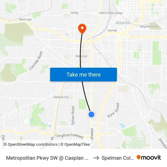 Metropolitan Pkwy SW @ Casplan St SW (S) to Spelman College map
