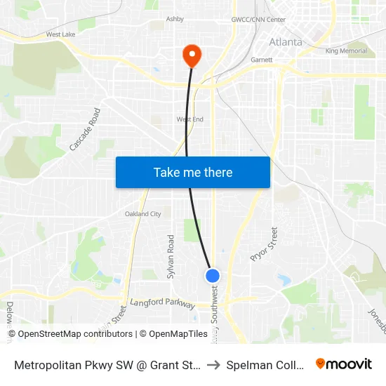 Metropolitan Pkwy SW @ Grant St SW to Spelman College map