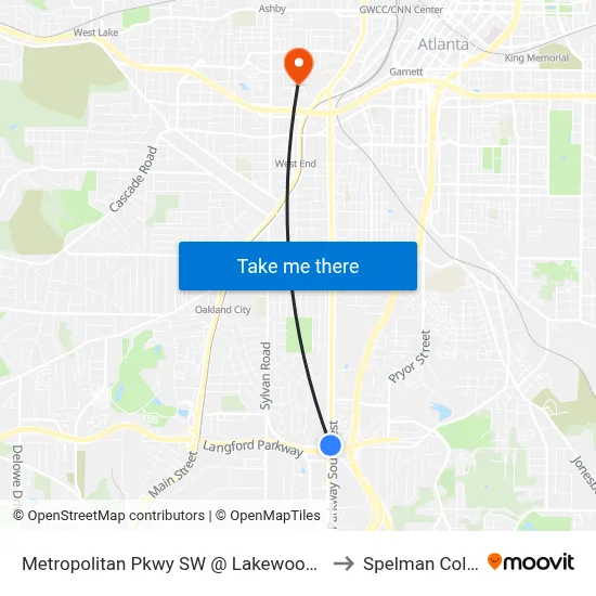 Metropolitan Pkwy SW @ Lakewood Ave SW to Spelman College map