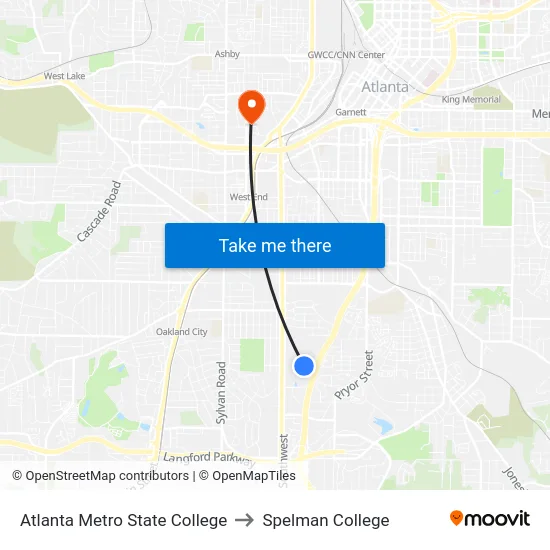 Atlanta Metro State College to Spelman College map