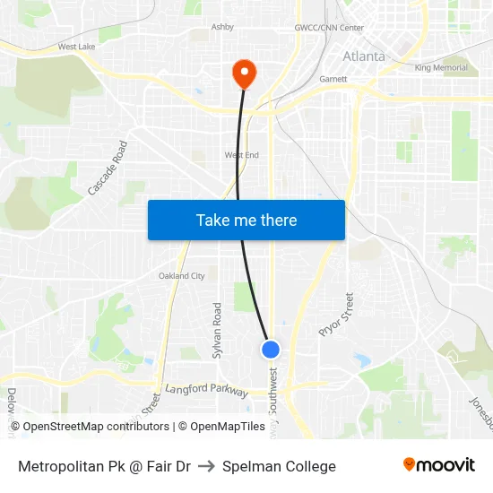 Metropolitan Pk @ Fair Dr to Spelman College map