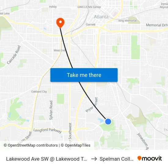Lakewood Ave SW @ Lakewood Terr SE to Spelman College map